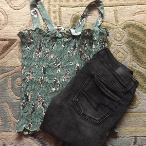 American Eagle Jeans & Green Tank - 2 Piece Bundle